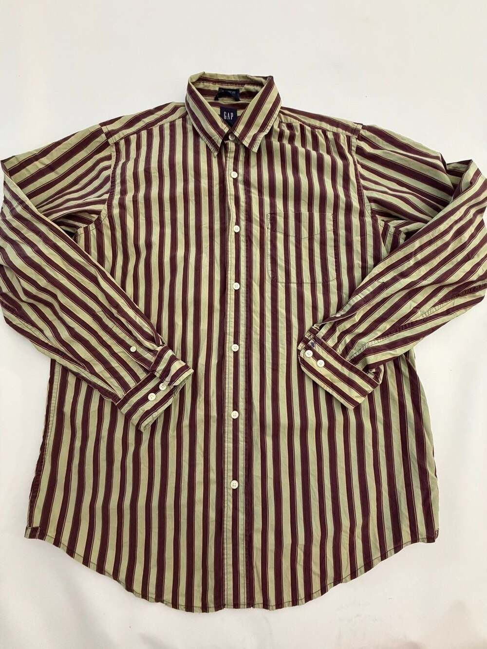 GAP Classic Fit Striped Shirt L Tall Green Burgundy Y2K Vintage